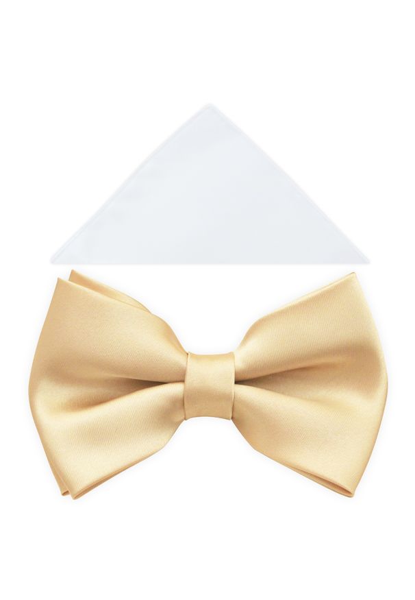 Adam Collection - Złota gładka mucha męska A18. Kolor: złoty. Materiał: poliester, tkanina. Wzór: gładki. Styl: elegancki