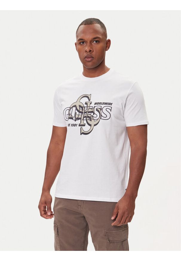 Guess T-Shirt M5BI72 I3Z14 Biały Slim Fit. Kolor: biały. Materiał: bawełna