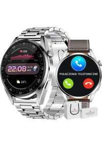 Smartwatch Gravity Smartwatch Giewont GW450-6 Srebrny + Pasek Brązowy Skórzany. Rodzaj zegarka: smartwatch. Kolor: wielokolorowy, srebrny, brązowy. Materiał: skóra