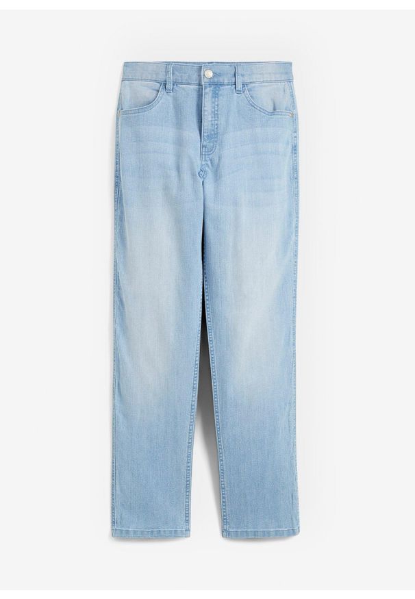 bonprix - Dżinsy ze stretchem loose fit z regulowanym paskiem, prosta nogawka. Kolor: niebieski