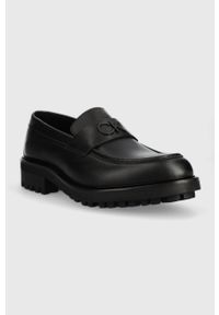 Calvin Klein mokasyny skórzane MOCCASIN W/ BOLD LOGO męskie kolor czarny HM0HM01245. Nosek buta: okrągły. Kolor: czarny. Materiał: skóra #2