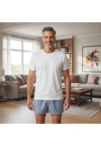 Męskie Bokserki Bawełniane - Pako Jeans - Drobna, Niebieska Kratka. Kolor: niebieski. Materiał: bawełna. Wzór: kratka #4