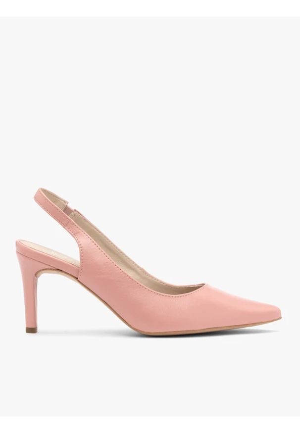 Ryłko - Różowe czółenka typu slingback. Zapięcie: pasek. Kolor: różowy. Materiał: skóra. Szerokość cholewki: normalna. Obcas: na obcasie. Styl: street. Wysokość obcasa: średni