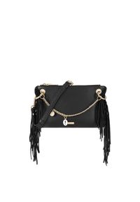 Ochnik - Torebka damska. Kolor: czarny. Dodatki: z frędzlami. Materiał: skórzane. Rodzaj torebki: na ramię #1