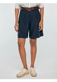 Big-Star - Szorty damskie z domieszką lnu granatowe Maryliana 403. Kolor: niebieski. Materiał: len. Styl: klasyczny, elegancki #1