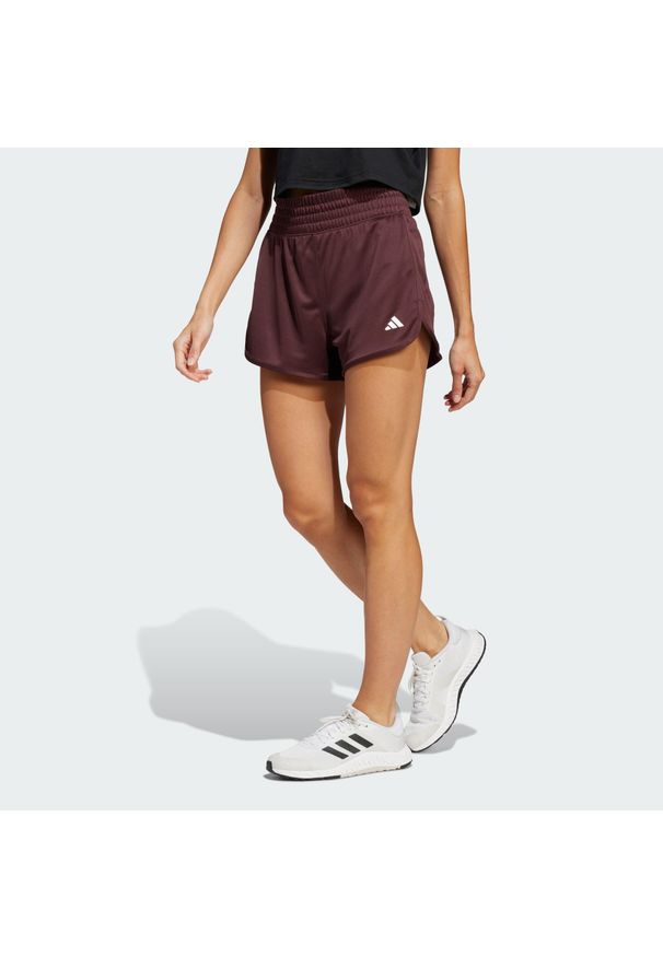 Adidas - Szorty Pacer Essentials Knit High-Rise. Kolor: wielokolorowy, różowy, brązowy. Materiał: materiał