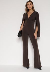 Born2be - Brązowy Długi Kombinezon z Szerokimi Rękawami i Odkrytymi Plecami Dasima. Okazja: na imprezę. Kolor: brązowy. Długość: długie. Styl: klasyczny, elegancki #3