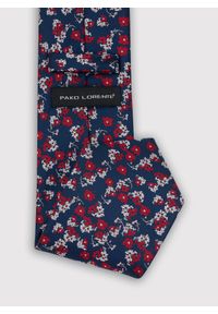 Pako Lorente - Granatowy krawat męski w czerwono-srebrne kwiaty P22SF-KX-025-X-0. Kolor: czerwony, srebrny, niebieski, wielokolorowy. Materiał: poliester. Wzór: kwiaty #3