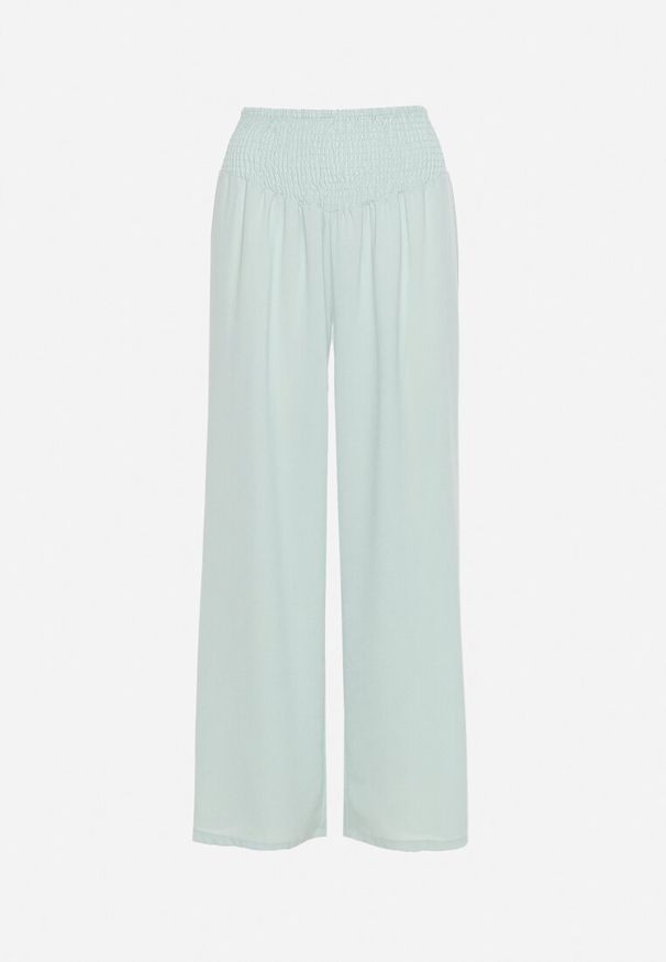 Born2be - Jasnozielone Spodnie z Prostą Nogawką i Marszczoną Gumką w Pasie Perdila. Kolor: zielony. Sezon: lato