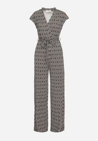 Born2be - Czarno-Biały Kombinezon z Wiskozą Wiązany w Pasie Sosofia. Okazja: na co dzień, na spacer. Kolor: czarny. Materiał: wiskoza. Styl: casual, elegancki #7