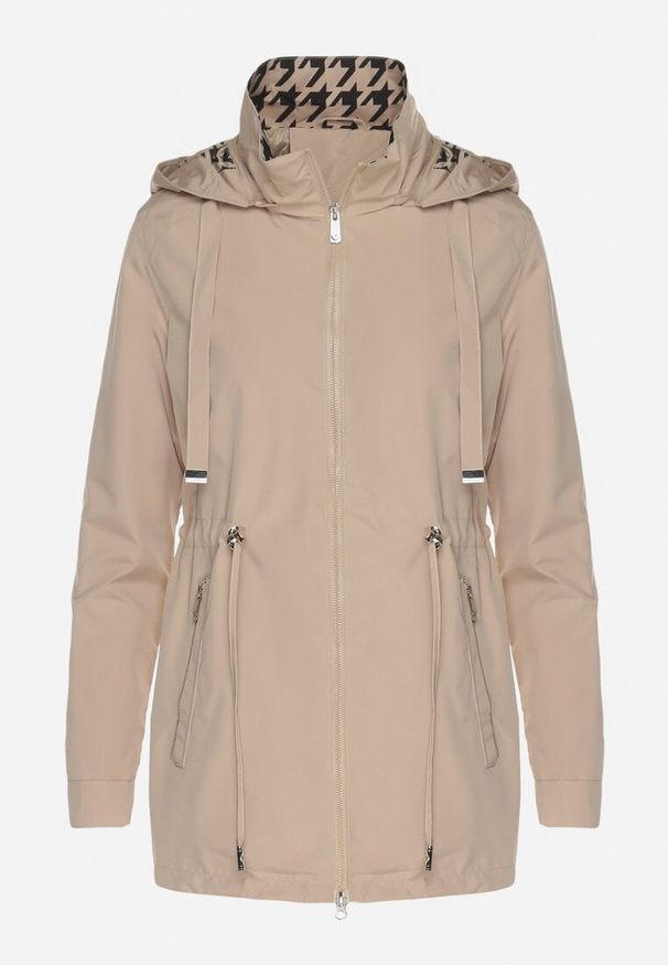 Born2be - Ciemnobeżowa Kurtka Parka Ściągana w Pasie Aridra. Okazja: na co dzień, na spacer. Kolor: beżowy. Materiał: jeans. Styl: casual, elegancki