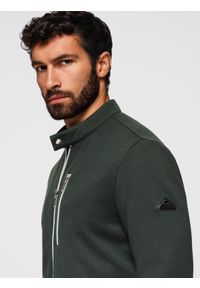 Ombre Clothing - Strukturalna kurtka biker męska ze stójką – ciemnozielona V3 - Rozmiar: L. Okazja: na co dzień. Typ kołnierza: kołnierzyk stójkowy. Kolor: zielony. Materiał: skóra, poliester, dzianina. Styl: casual, elegancki #7