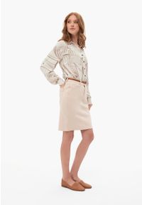 Volcano - Kremowa spódnica jeansowa G-VIOLLY. Kolor: kremowy. Materiał: jeans. Długość: do kolan. Styl: klasyczny #1