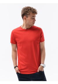 Ombre Clothing - T-shirt męski bawełniany BASIC - czerwony S1224 - XXL. Kolor: czerwony. Materiał: bawełna. Styl: klasyczny