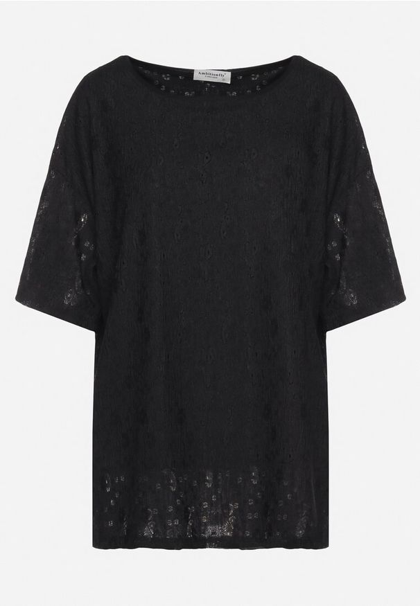 Born2be - Czarna Bluzka Koronkowa z Krótkim Rękawem Kyrielle. Kolor: czarny. Materiał: koronka. Długość rękawa: krótki rękaw. Długość: krótkie. Styl: elegancki