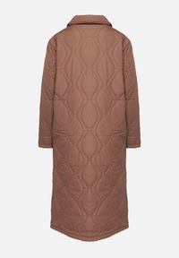 Born2be - Brązowy Długi Płaszcz Kurtka z Kołnierzem i Pikowaniem Semere. Kolor: brązowy. Długość: długie #7