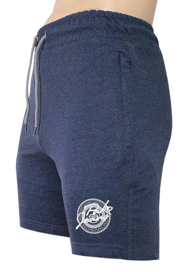 Pako Jeans - Granatowo-Szare Krótkie Męskie Spodenki, Szorty Dresowe -PAKO JEANS- Bawełniane, Kieszonki z Zamkami. Kolor: niebieski, szary, wielokolorowy. Materiał: bawełna. Długość: krótkie. Sezon: lato. Styl: sportowy
