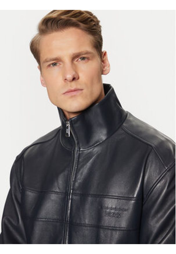 BOSS Kurtka skórzana 50531148 Granatowy Regular Fit. Kolor: niebieski. Materiał: skóra