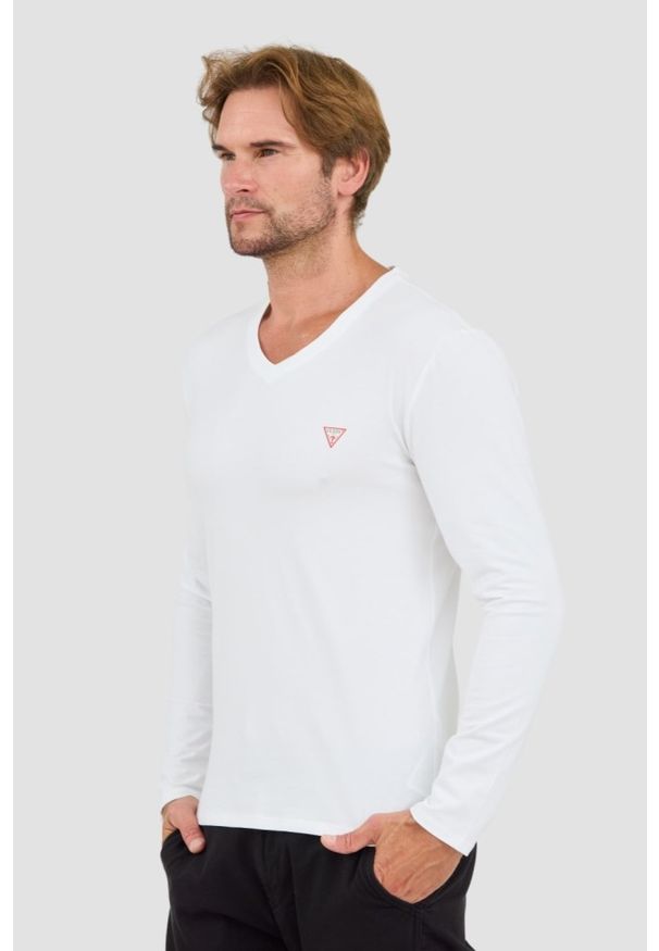 Guess - GUESS Biały męski longsleeve Core Tee, Rozmiar XXL. Kolor: biały. Długość rękawa: długi rękaw