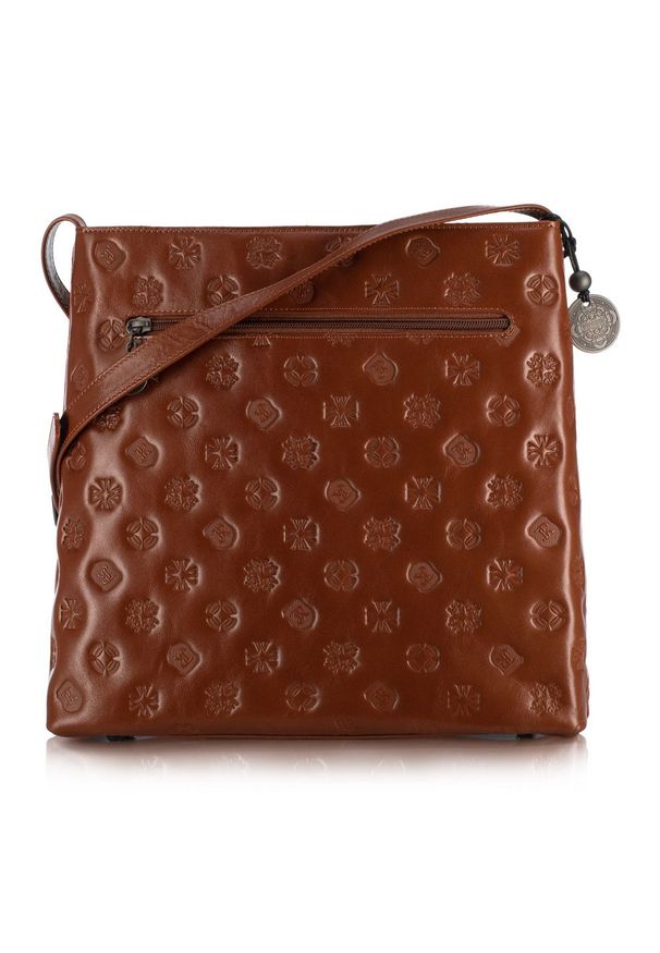Wittchen - Damska listonoszka skórzana z monogramem duża. Kolor: brązowy. Materiał: skórzane. Styl: klasyczny, casual, retro, vintage