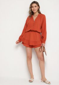 Born2be - Pomarańczowy Bawełniany Kombinezon z Elastyczną Gumką w Talii i Spódnico-Spodenkami Gleasea. Okazja: na co dzień. Kolor: pomarańczowy. Materiał: bawełna. Styl: elegancki, casual #5
