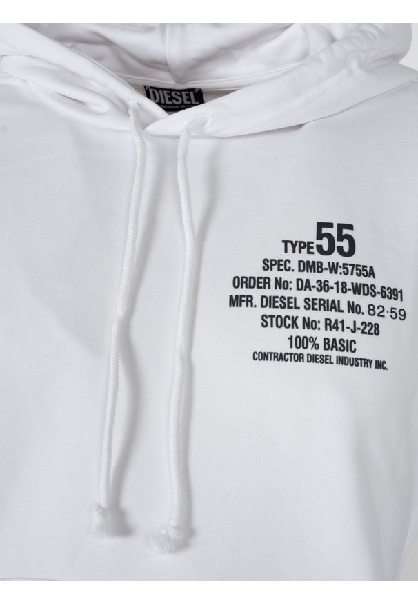 Diesel Bluza "Ginn Hood" | A06500-0HAYT | Mężczyzna | Biały. Okazja: na co dzień. Typ kołnierza: kaptur. Kolor: biały. Materiał: bawełna, poliester. Wzór: jednolity, nadruk. Styl: casual, sportowy, elegancki