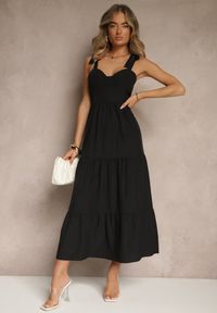Renee - Czarna Sukienka z Wiskozą Falbanami i Wiązaniem Nilarrea. Okazja: na co dzień. Kolor: czarny. Materiał: wiskoza. Typ sukienki: proste. Styl: klasyczny, casual #4