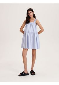 Reserved - Sukienka mini - niebieski. Kolor: niebieski. Materiał: bawełna, tkanina. Długość: mini #1