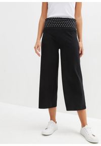 bonprix - Spodnie shirtowe culotte z wygodnym paskiem, dł. do łydki. Kolor: czarny #1