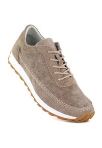 Skórzane półbuty damskie zamszowe jasny braz Sergio Leone SP001. Materiał: skóra. Szerokość cholewki: normalna. Wzór: ażurowy #1