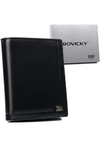 ROVICKY - Portfel męski skórzany czarny Rovicky PC-102-ASL. Kolor: czarny. Materiał: skóra