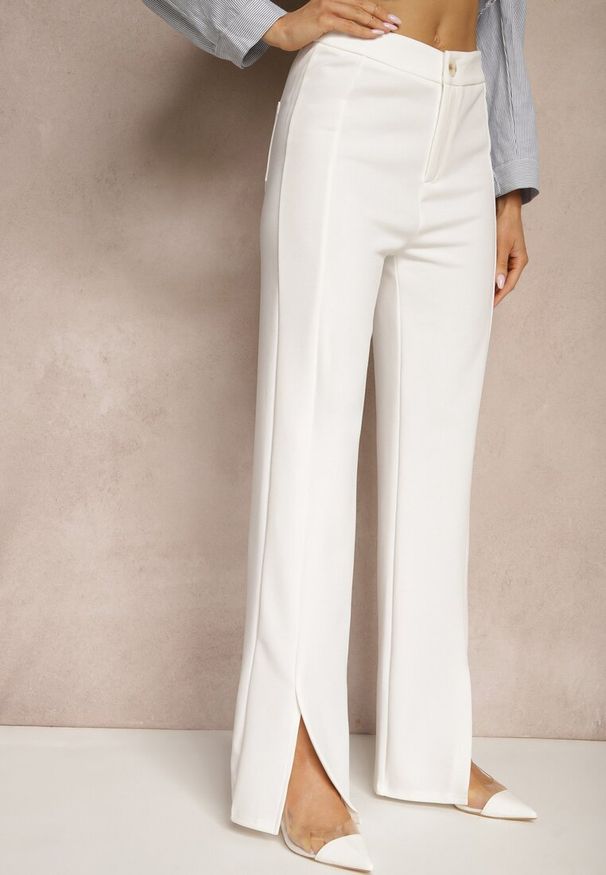 Renee - Białe Spodnie z Wiskozą High Waist w Eleganckim Stylu Tatariela. Okazja: na co dzień, na spotkanie biznesowe. Stan: podwyższony. Kolor: biały. Materiał: wiskoza. Styl: elegancki