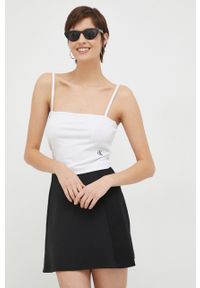 Calvin Klein Jeans top damski kolor biały. Kolor: biały. Materiał: materiał, dzianina, prążkowany, wiskoza. Długość rękawa: na ramiączkach