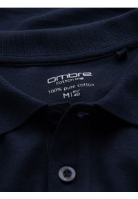 Ombre Clothing - Męski longsleeve BASIC z kołnierzykiem polo – granatowy V3 OM-POBL-0114 - XXL. Okazja: na co dzień, do pracy. Typ kołnierza: polo. Kolor: niebieski. Materiał: bawełna, dzianina. Długość rękawa: długi rękaw. Wzór: ze splotem. Styl: elegancki, casual #5
