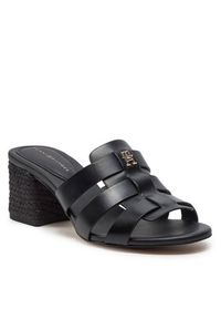 TOMMY HILFIGER - Tommy Hilfiger Klapki Block Mid Heel Leather Sandal FW0FW08049 Czarny. Kolor: czarny