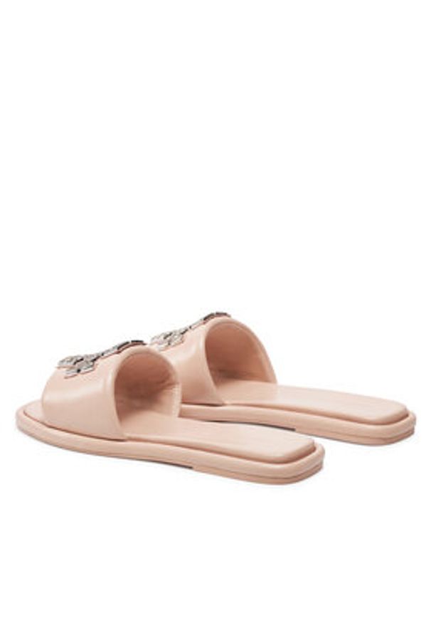 Tory Burch Klapki Double T Deco Sport Slide 158768 Różowy. Kolor: różowy. Materiał: skóra. Styl: sportowy