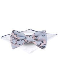 Mucha Męska z Poszetką - Chattier - Błękitna w Różowe Kwiaty. Kolor: niebieski. Wzór: kwiaty. Styl: elegancki, sportowy #1
