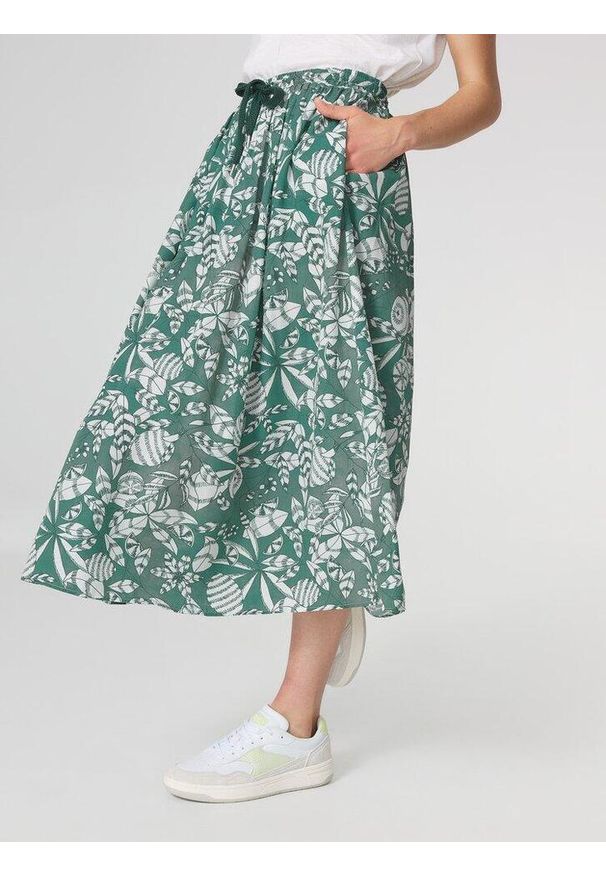 Spódnica midi damska TBS Janiejup. Kolor: zielony, biały, wielokolorowy. Styl: elegancki