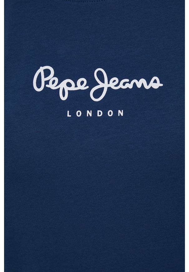 Pepe Jeans t-shirt NEW VIRGINIA SS N damski kolor granatowy. Okazja: na co dzień. Kolor: niebieski. Materiał: dzianina, włókno. Wzór: nadruk. Styl: casual
