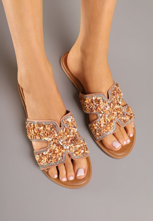 Born2be - Różowe Klapki z Ozdobnymi Wycięciami Cyrkoniami i Aplikacją Nilavienne. Okazja: na spacer, na co dzień, na plażę. Kolor: różowy. Wzór: aplikacja. Styl: casual, elegancki, klasyczny