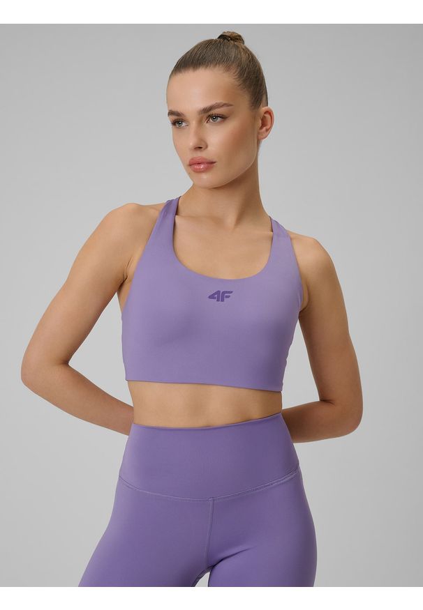 4f - 4F Biustonosz treningowy ze średnim wsparciem damski - fioletowy L. Kolor: fioletowy. Materiał: guma, włókno. Sport: fitness