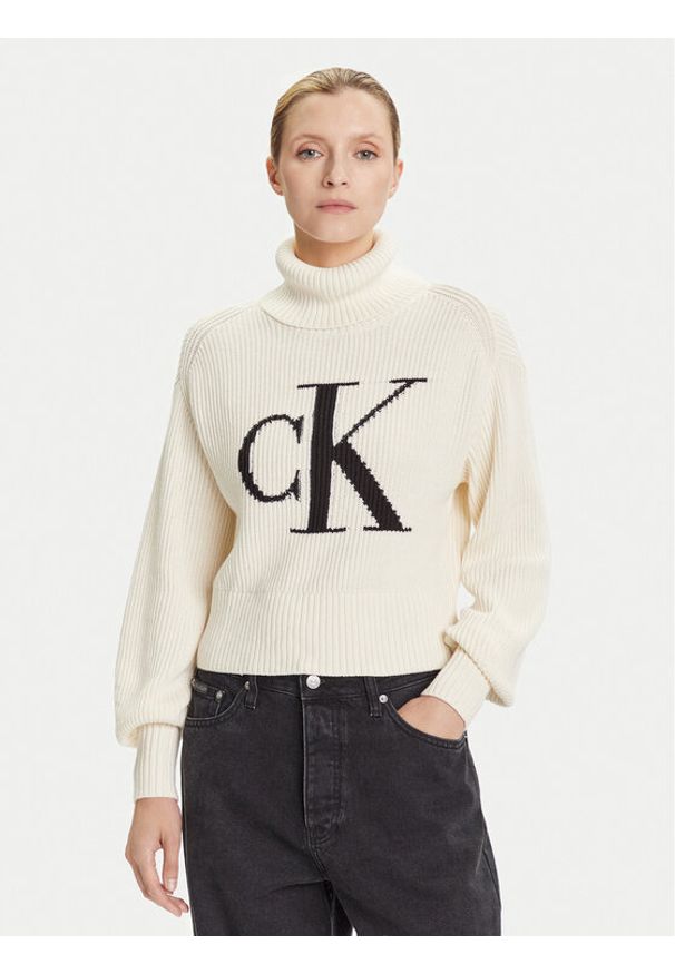 Calvin Klein Jeans Golf LV047D349G Écru Loose Fit. Typ kołnierza: golf. Materiał: bawełna