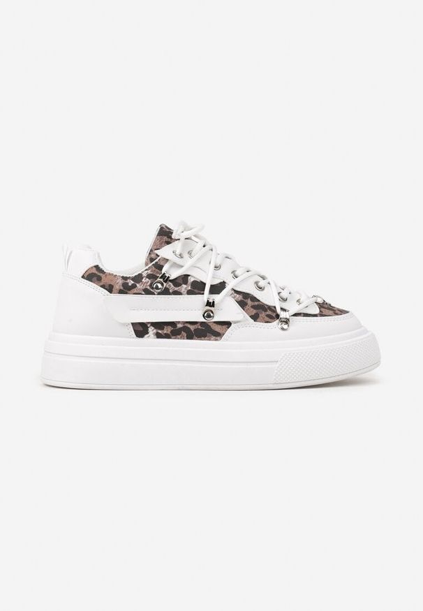 Renee - Białe Sneakersy ze Wzorem w Panterkę Doridi. Okazja: na co dzień. Kolor: biały. Materiał: jeans, skóra. Wzór: motyw zwierzęcy
