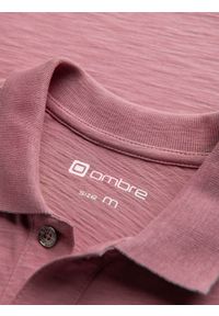 Ombre Clothing - T-shirt męski polo z ozdobnymi guzikami - zgaszony róż V4 S1744 - XXL. Typ kołnierza: polo. Kolor: różowy. Materiał: bawełna, dzianina #8
