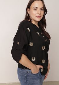 Born2be - Czarna Wiskozowa Koszula Boho z Haftem i Podpinanymi Rękawami 3/4 Cheridenah. Okazja: na co dzień. Kolekcja: plus size. Kolor: czarny. Materiał: wiskoza. Wzór: haft. Styl: boho #8