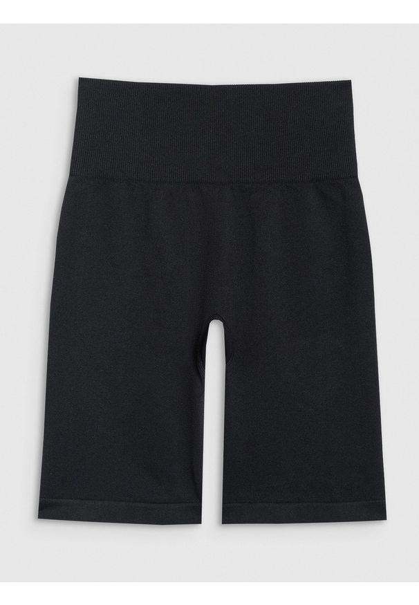 4f - 4F Legginsy kolarki treningowe bezszwowe damskie - czarne XS/S. Stan: podwyższony. Kolor: czarny. Materiał: materiał, elastan, syntetyk, dzianina, włókno. Długość: krótkie. Wzór: gładki. Sport: fitness