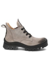 DAMISS - Beżowe Botki Damiss Modne Buty Damskie. Kolor: beżowy. Materiał: puch, welur, skóra. Szerokość cholewki: normalna #4