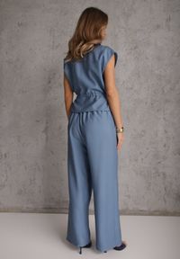 Renee - Niebieski Komplet Utility z Wiskozy Spodnie i Bluzka na Suwak ze Ściągaczem Petolira. Kolor: niebieski. Materiał: wiskoza #5