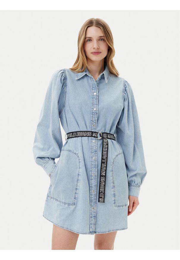 Karl Lagerfeld Jeans Sukienka jeansowa A2W13022 Niebieski Regular Fit. Kolor: niebieski. Materiał: bawełna