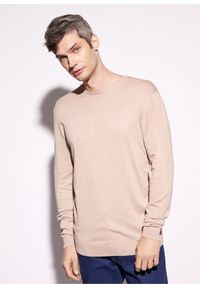 Ochnik - Beżowy sweter męski basic. Kolor: beżowy. Materiał: materiał